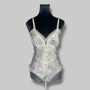Vintage 80s Victoria's Secret Brocade White Satin Lingerie Bodysuit P/S Bridal